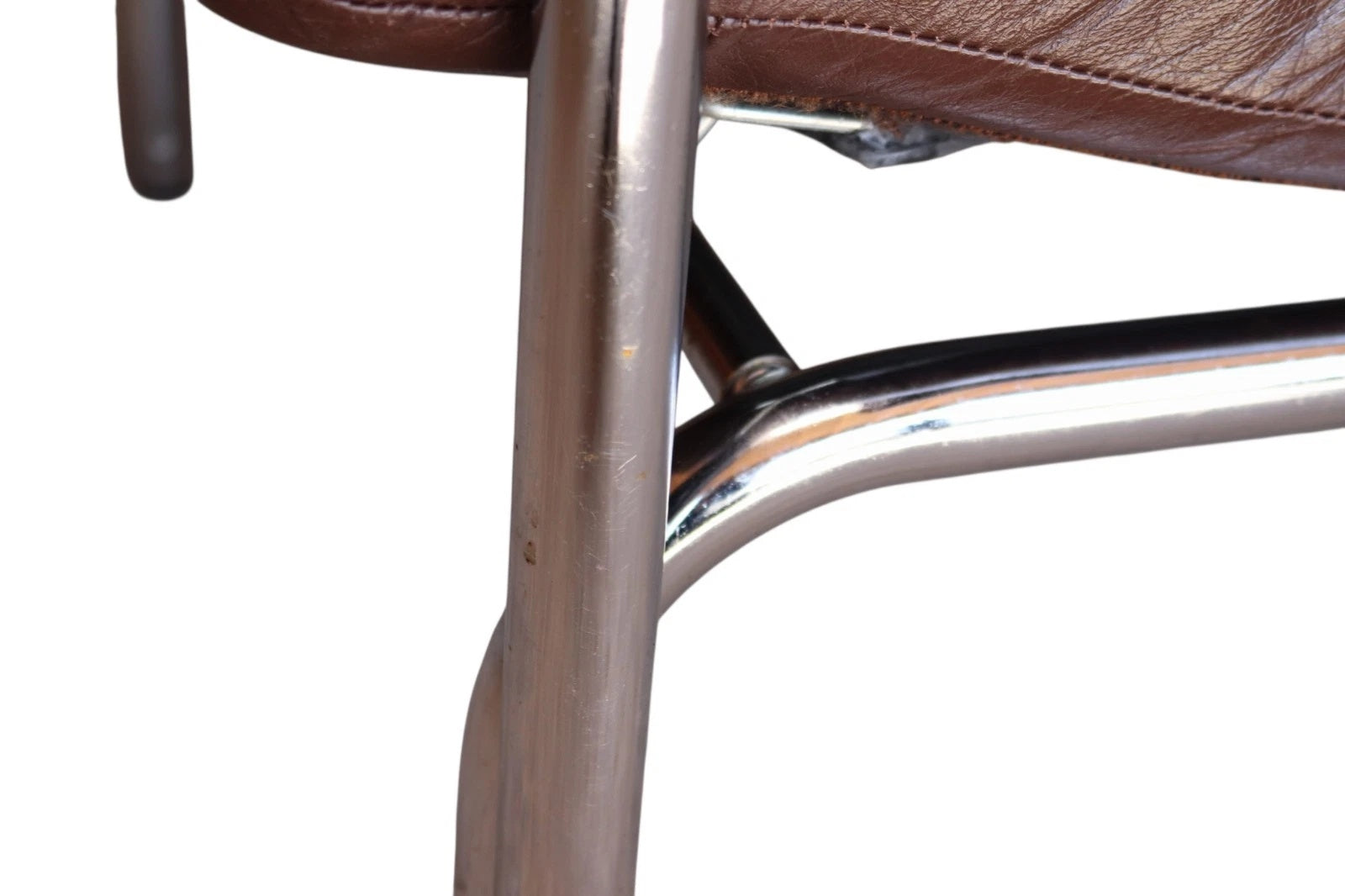 Vintage Pieff Alpha Chair | Mid Century Brown Leather & Chrome Armchair 1970s