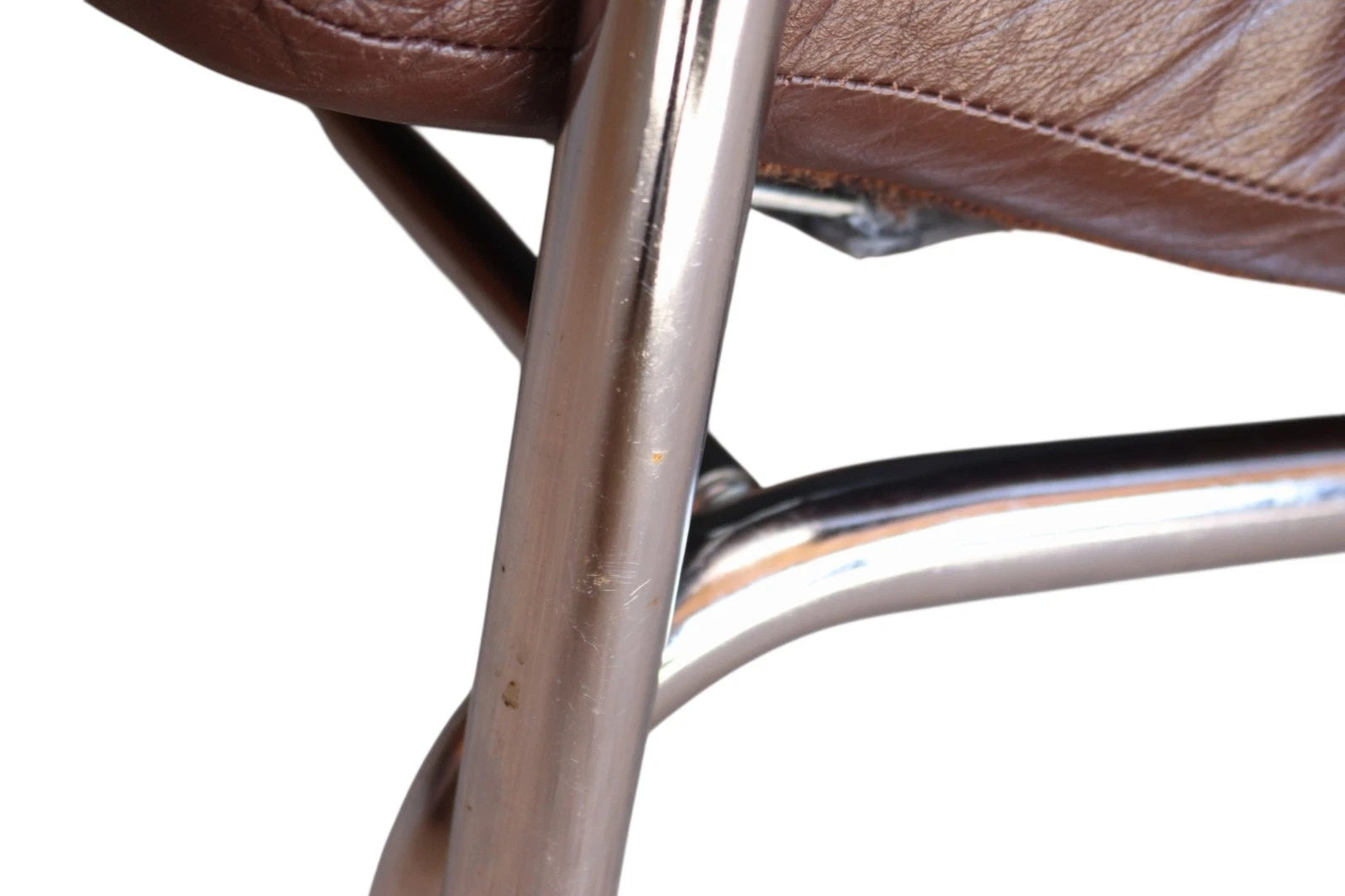Vintage Pieff Alpha Chair | Mid Century Brown Leather & Chrome Armchair 1970s