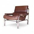 Vintage Pieff Alpha Chair | Mid Century Brown Leather & Chrome Armchair 1970s