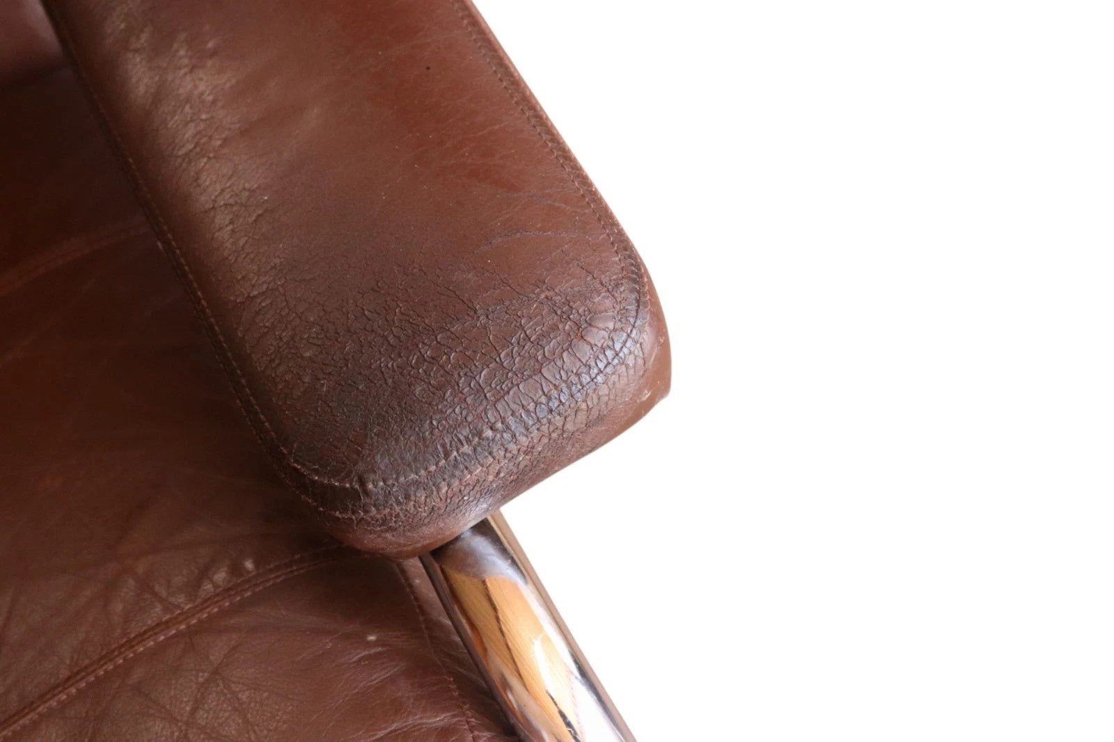 Vintage Pieff Alpha Chair | Mid Century Brown Leather & Chrome Armchair 1970s