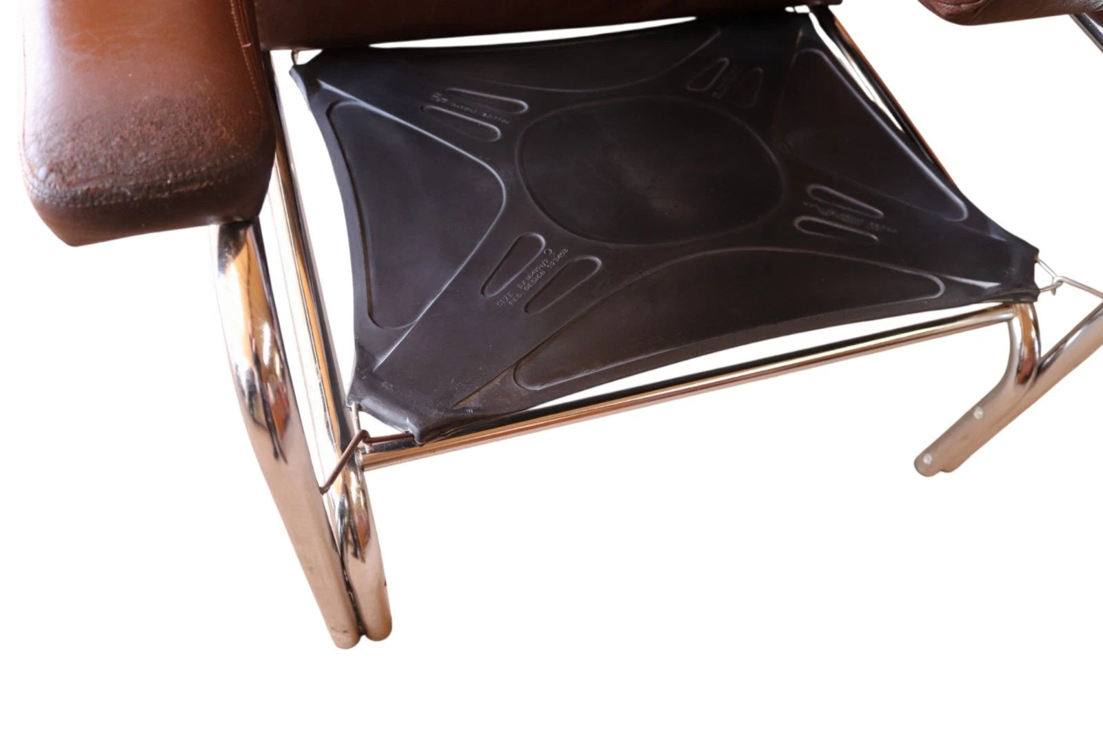 Vintage Pieff Alpha Chair | Mid Century Brown Leather & Chrome Armchair 1970s