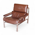 Vintage Pieff Alpha Chair | Mid Century Brown Leather & Chrome Armchair 1970s