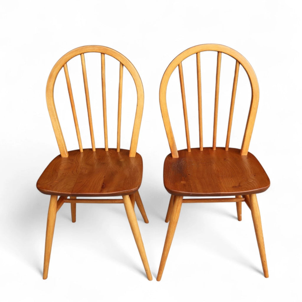Vintage Set Of 4 Ercol Blonde Hoop Back Dining Chairs