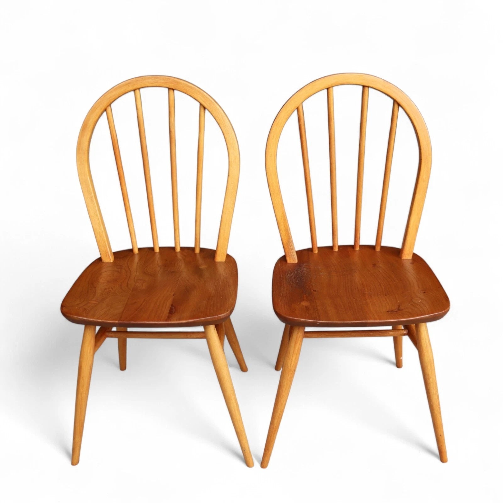 Vintage Set Of 4 Ercol Blonde Hoop Back Dining Chairs