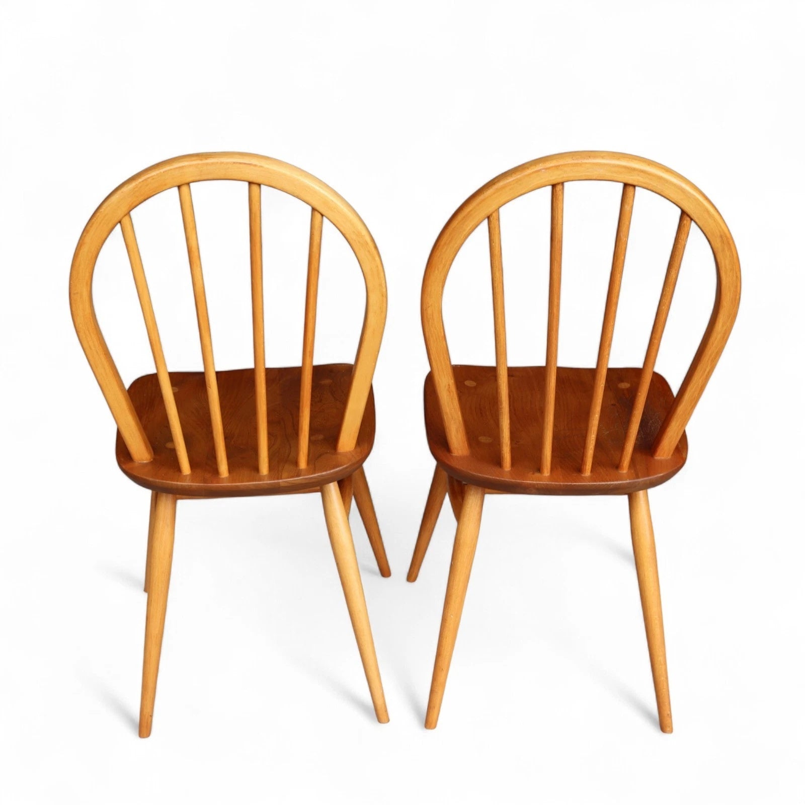 Vintage Set Of 4 Ercol Blonde Hoop Back Dining Chairs