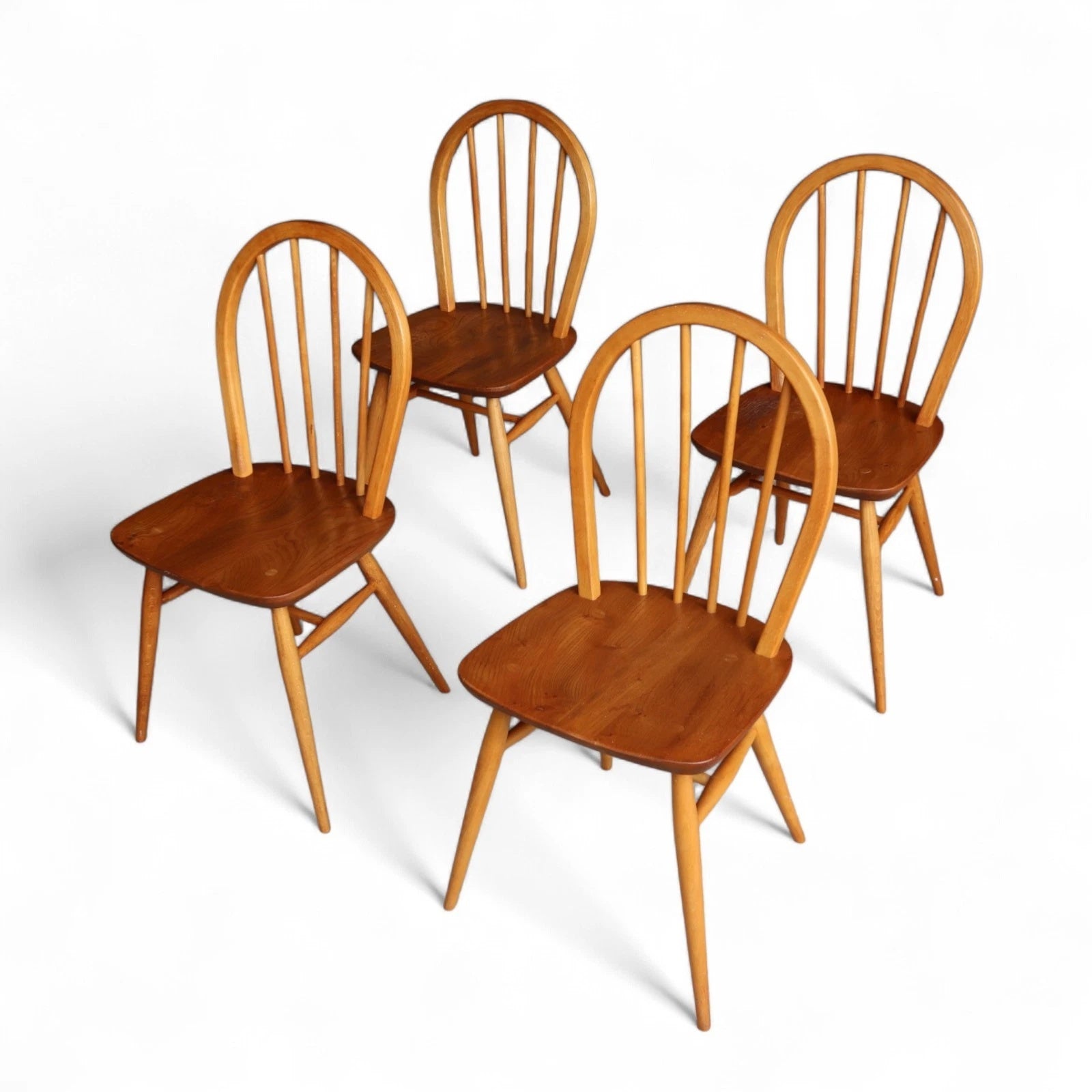 Vintage Set Of 4 Ercol Blonde Hoop Back Dining Chairs
