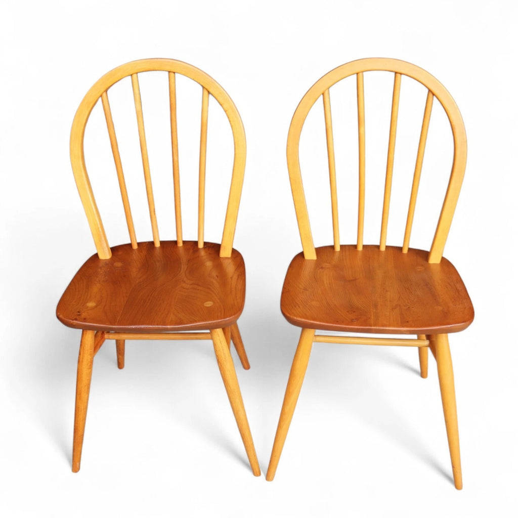 Vintage Set Of 4 Ercol Blonde Hoop Back Dining Chairs