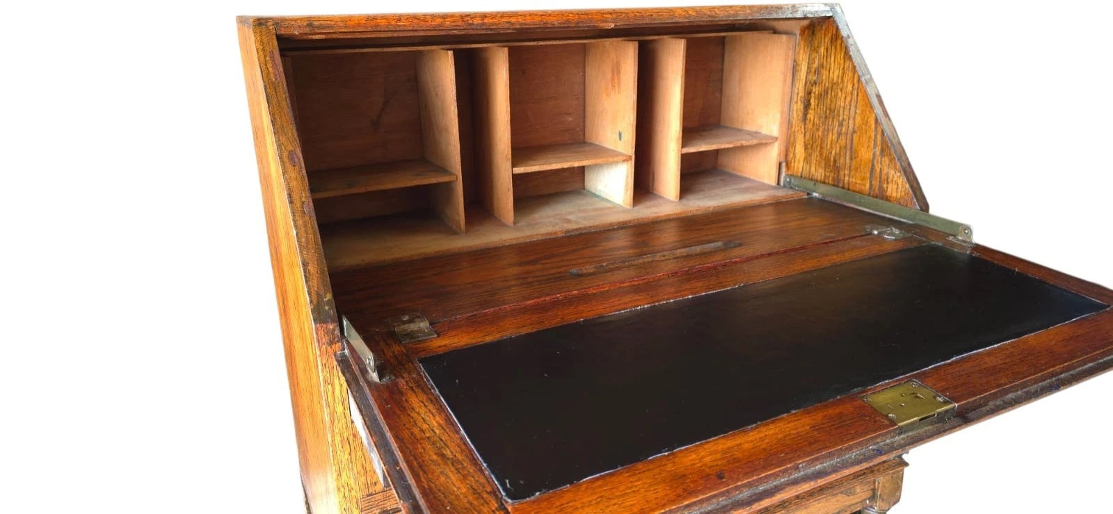 Vintage Jacobean Revival Oak Bureau with Turned Legs & Two Drawers