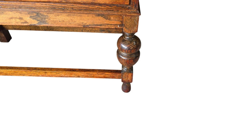 Vintage Jacobean Revival Oak Bureau with Turned Legs & Two Drawers