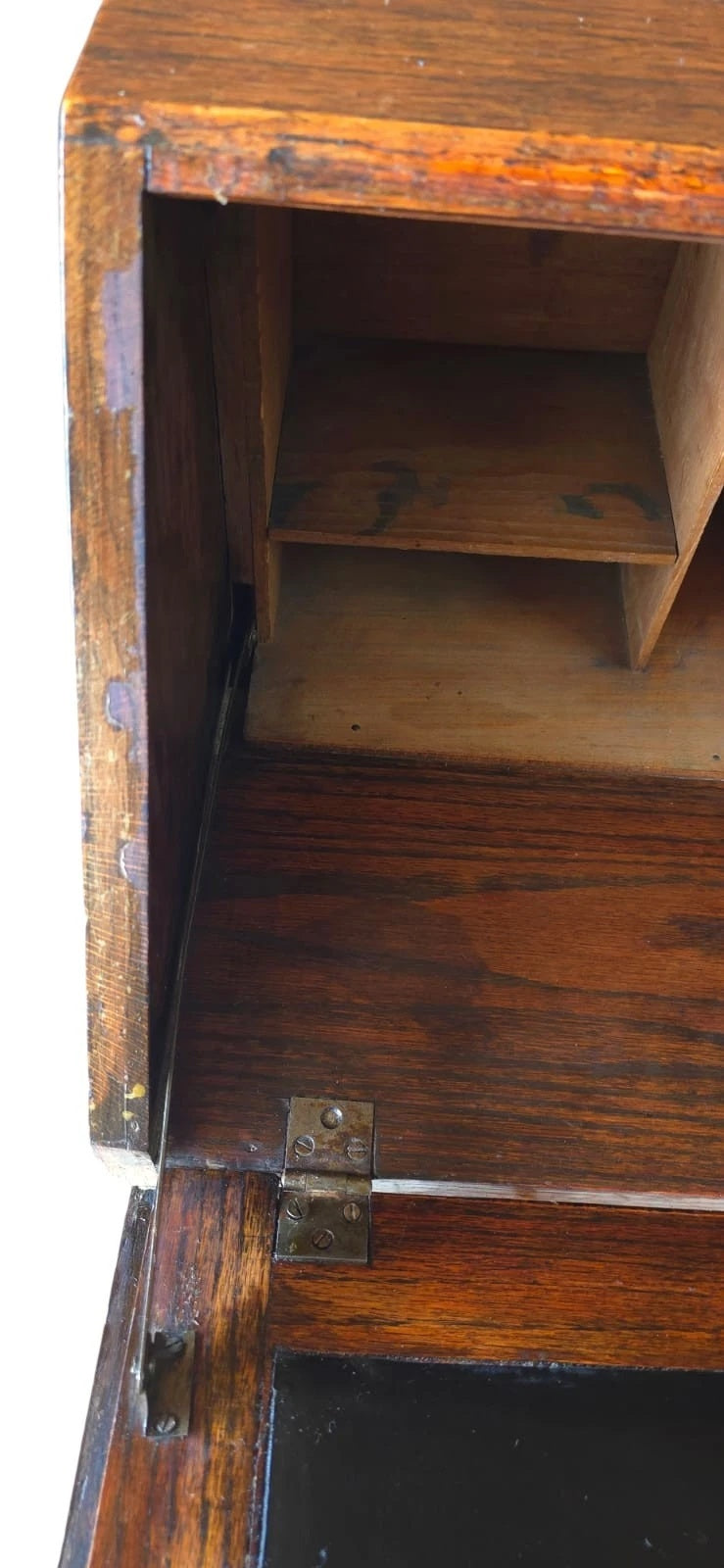 Vintage Jacobean Revival Oak Bureau with Turned Legs & Two Drawers