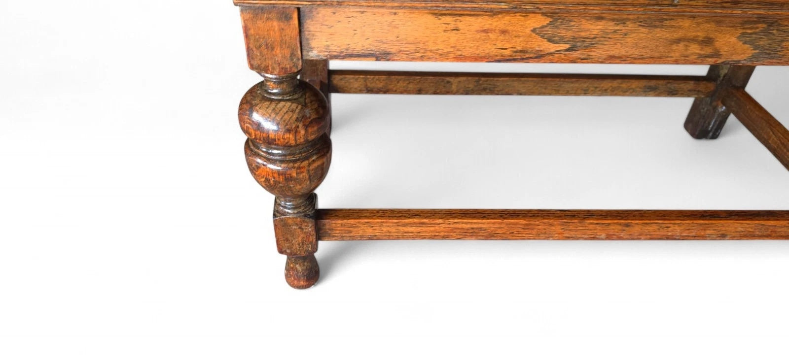 Vintage Jacobean Revival Oak Bureau with Turned Legs & Two Drawers