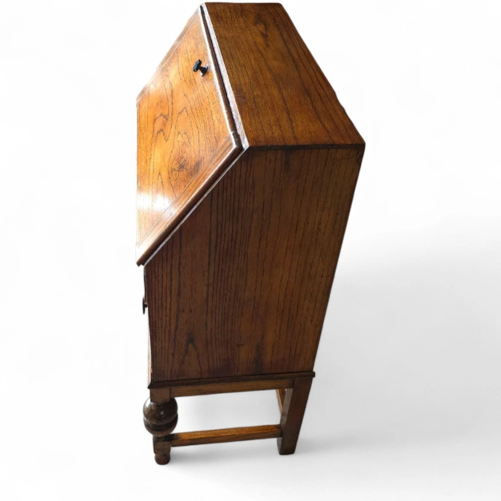 Vintage Jacobean Revival Oak Bureau with Turned Legs & Two Drawers