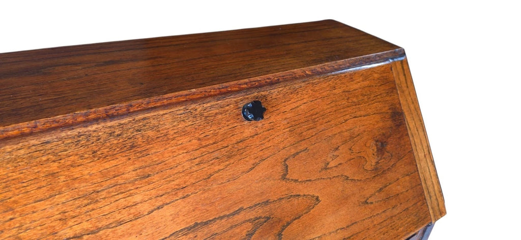 Vintage Jacobean Revival Oak Bureau with Turned Legs & Two Drawers