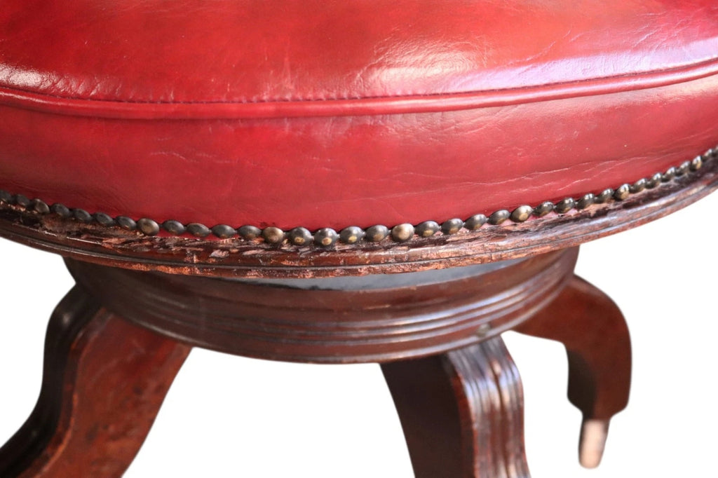 Antique Horseshoe-Back Smoker’s Desk Chair Red Leather Captain's Chair