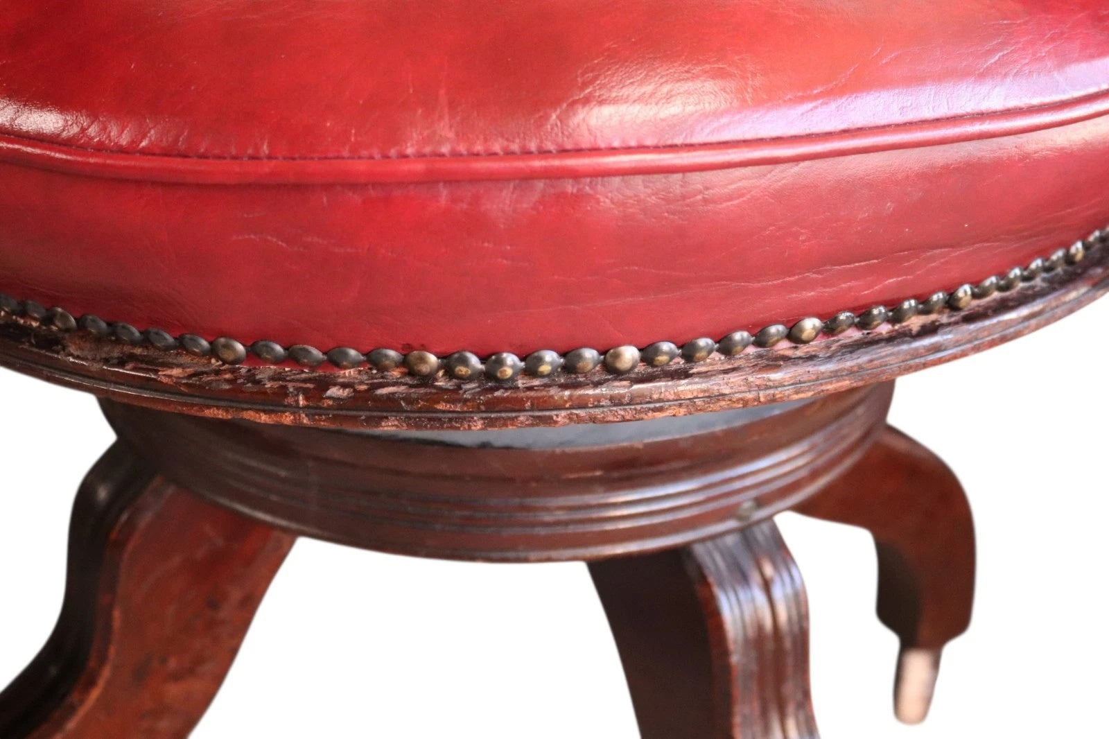 Antique Horseshoe-Back Smoker’s Desk Chair Red Leather Captain's Chair