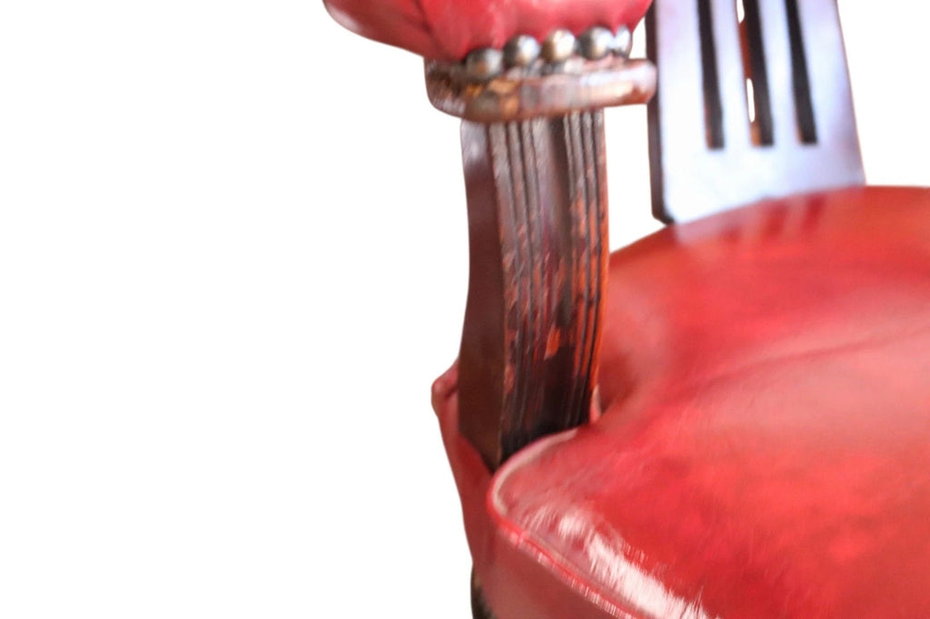 Antique Horseshoe-Back Smoker’s Desk Chair Red Leather Captain's Chair