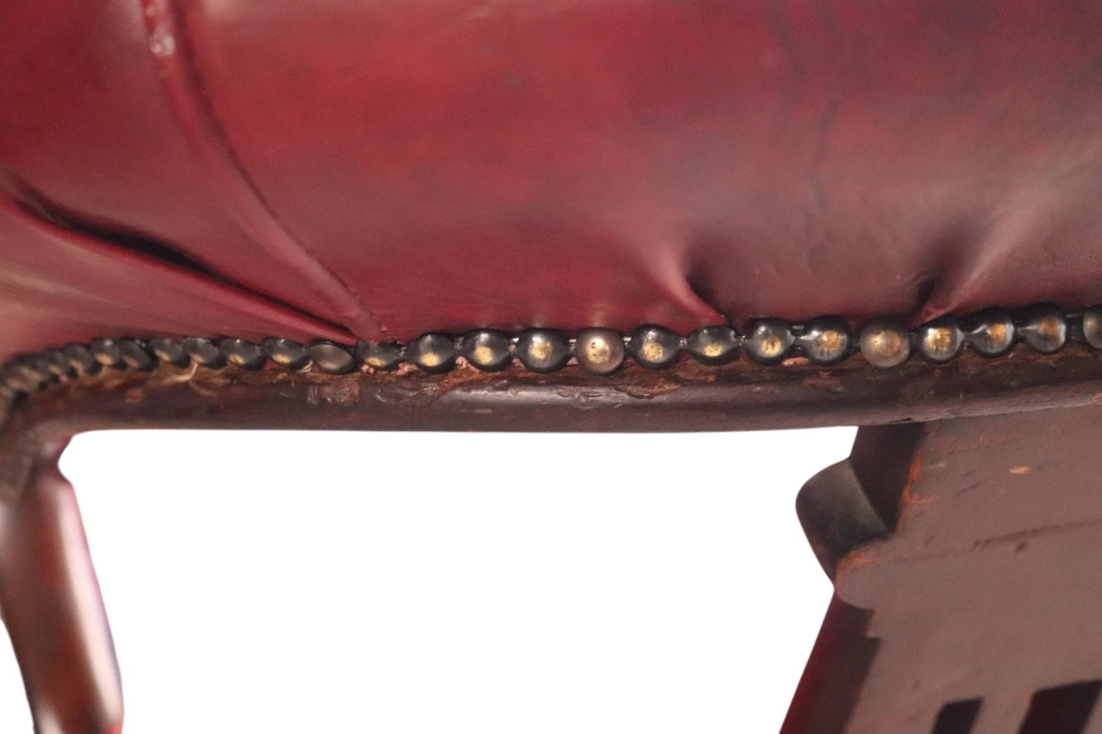 Antique Horseshoe-Back Smoker’s Desk Chair Red Leather Captain's Chair