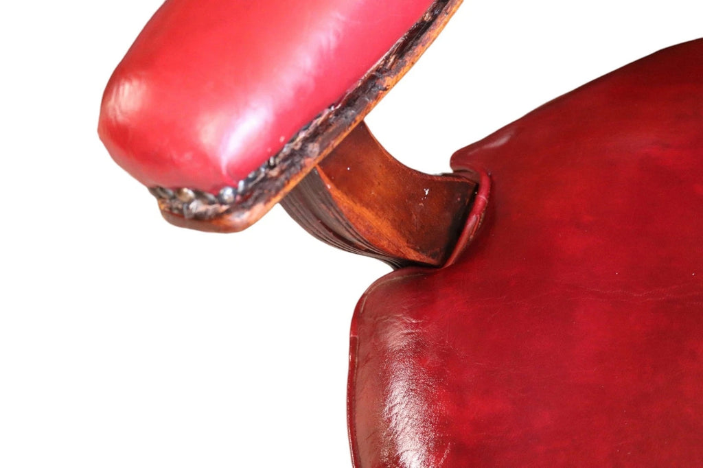 Antique Horseshoe-Back Smoker’s Desk Chair Red Leather Captain's Chair