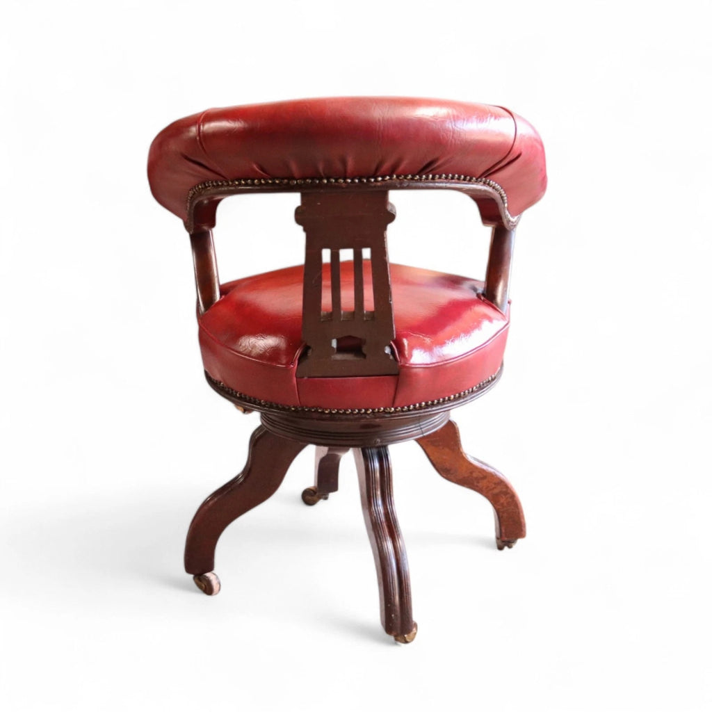 Antique Horseshoe-Back Smoker’s Desk Chair Red Leather Captain's Chair