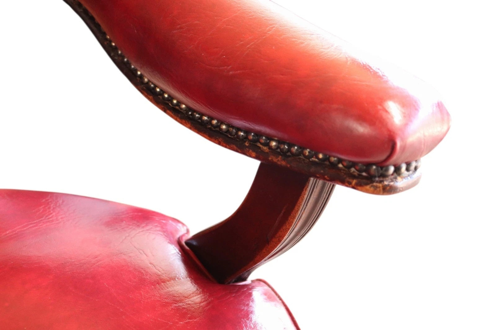 Antique Horseshoe-Back Smoker’s Desk Chair Red Leather Captain's Chair