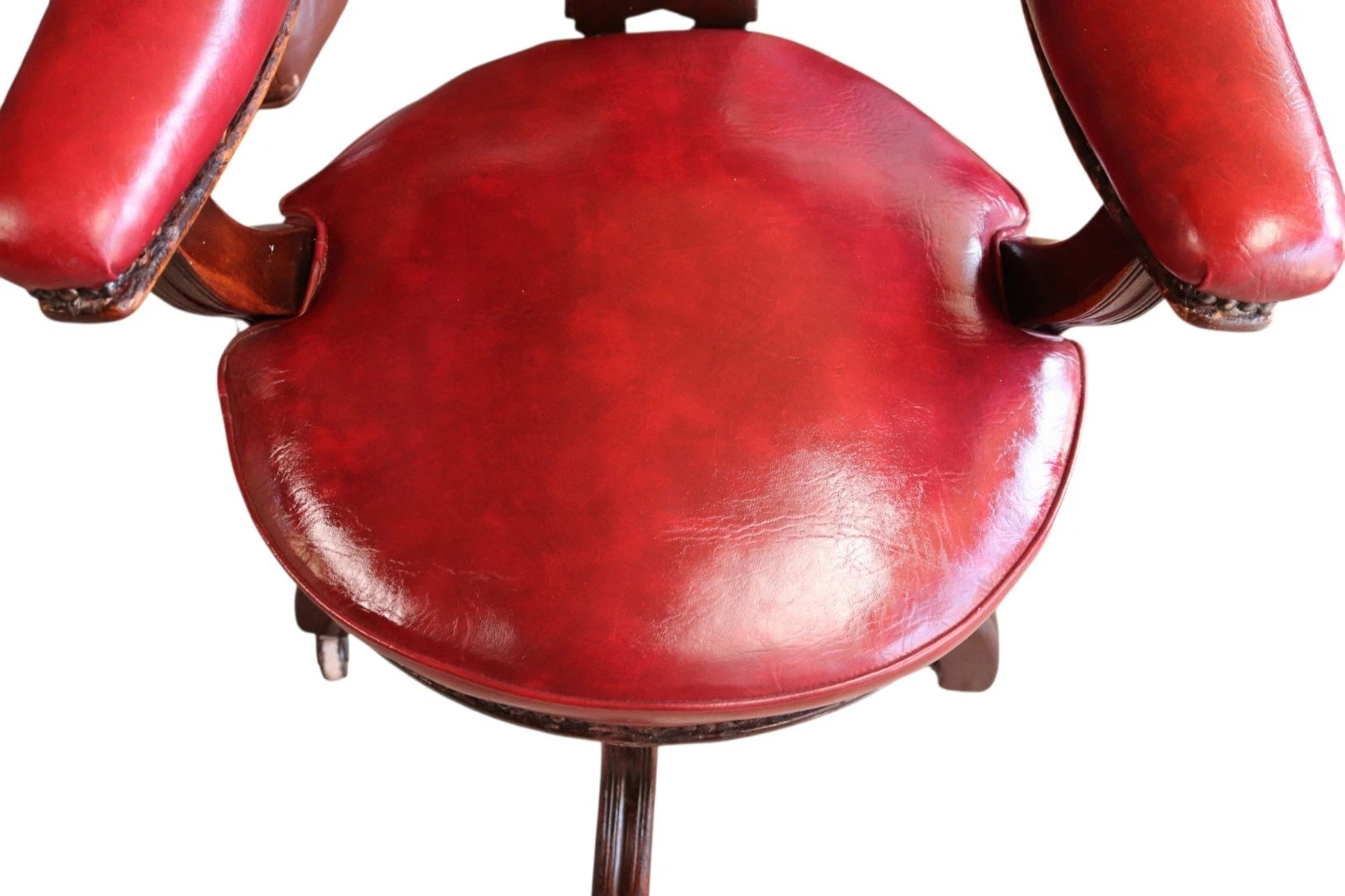 Antique Horseshoe-Back Smoker’s Desk Chair Red Leather Captain's Chair