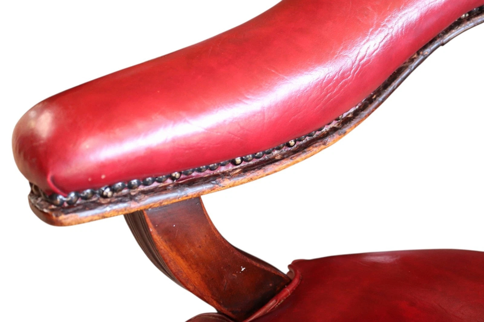 Antique Horseshoe-Back Smoker’s Desk Chair Red Leather Captain's Chair