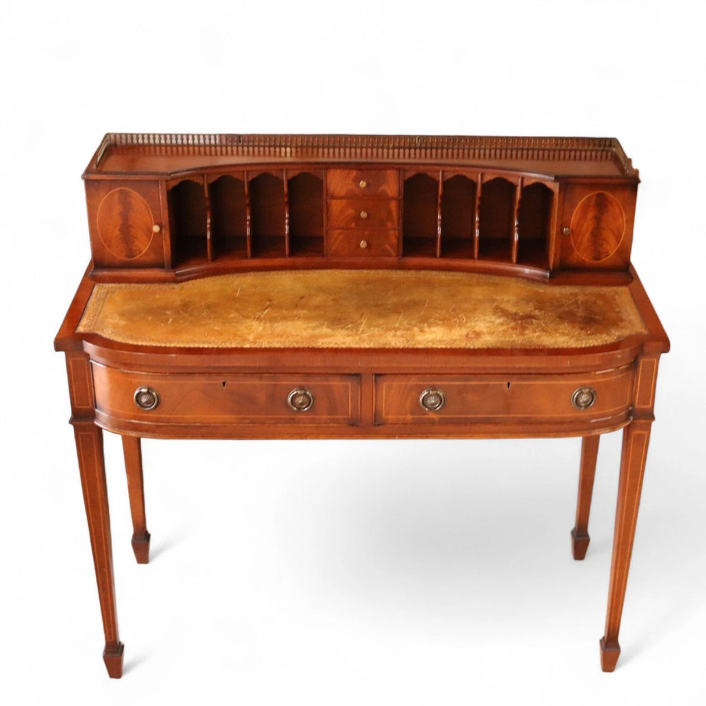Vintage Mahogany Bonheur Du Jour Leather Top Regency style Writing Desk