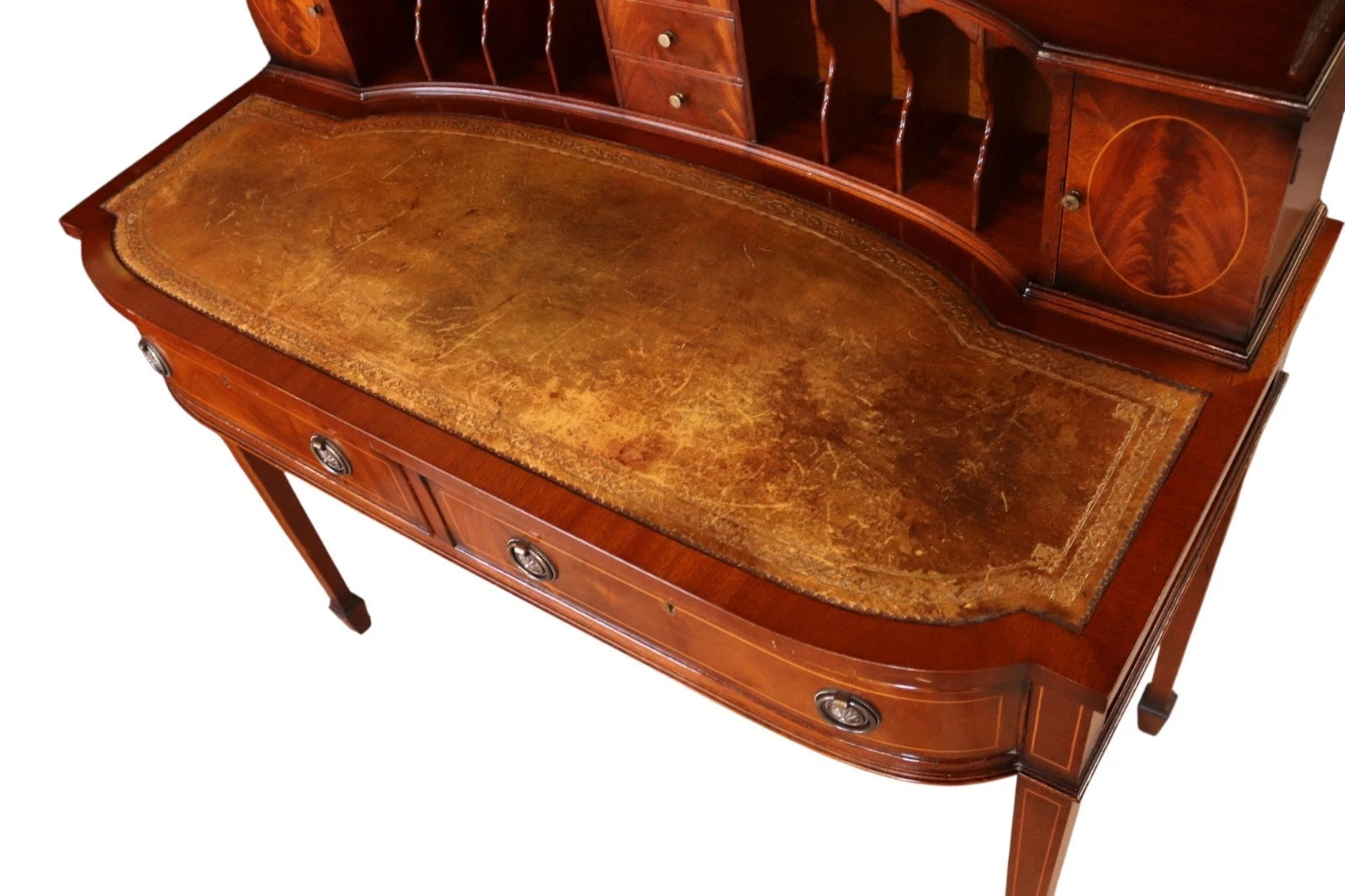 Vintage Mahogany Bonheur Du Jour Leather Top Regency style Writing Desk