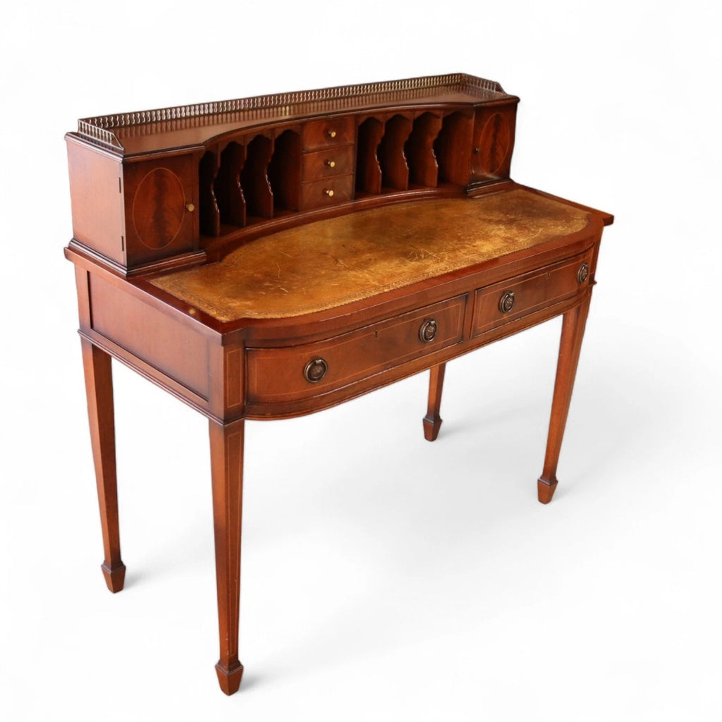 Vintage Mahogany Bonheur Du Jour Leather Top Regency style Writing Desk