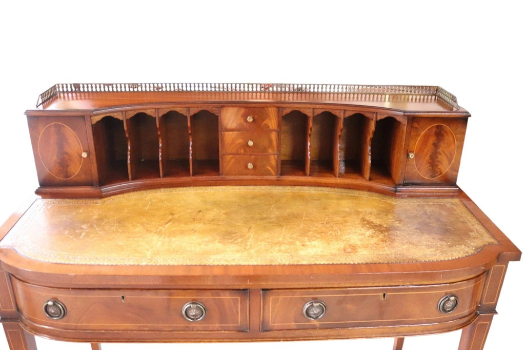 Vintage Mahogany Bonheur Du Jour Leather Top Regency style Writing Desk