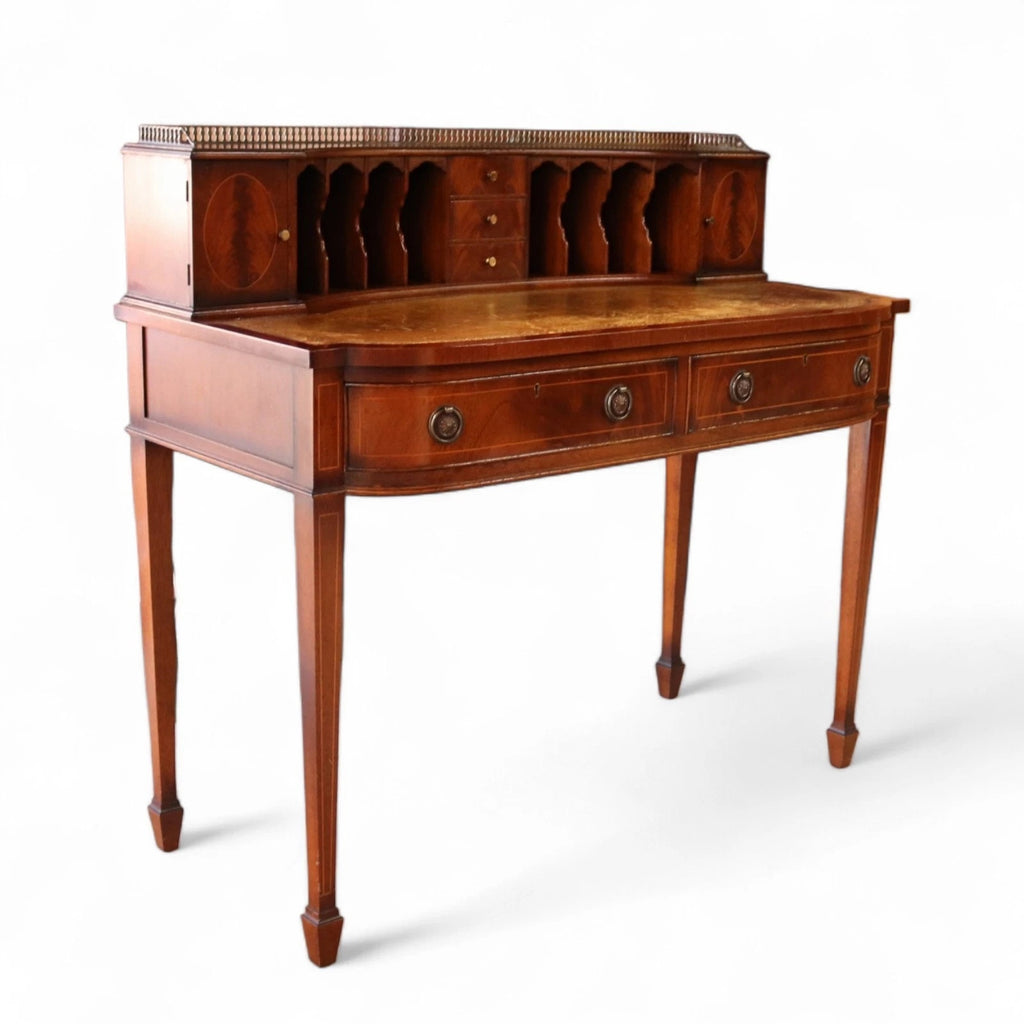 Vintage Mahogany Bonheur Du Jour Leather Top Regency style Writing Desk