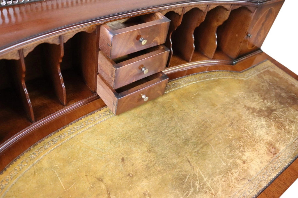 Vintage Mahogany Bonheur Du Jour Leather Top Regency style Writing Desk