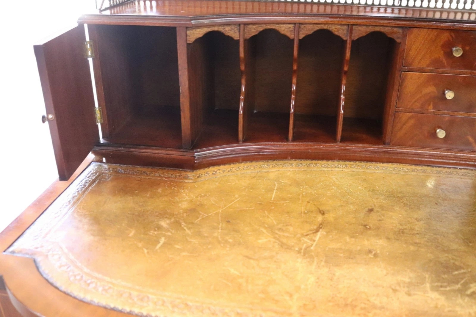Vintage Mahogany Bonheur Du Jour Leather Top Regency style Writing Desk