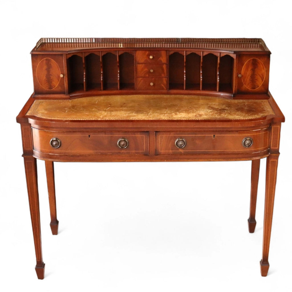 Vintage Mahogany Bonheur Du Jour Leather Top Regency style Writing Desk