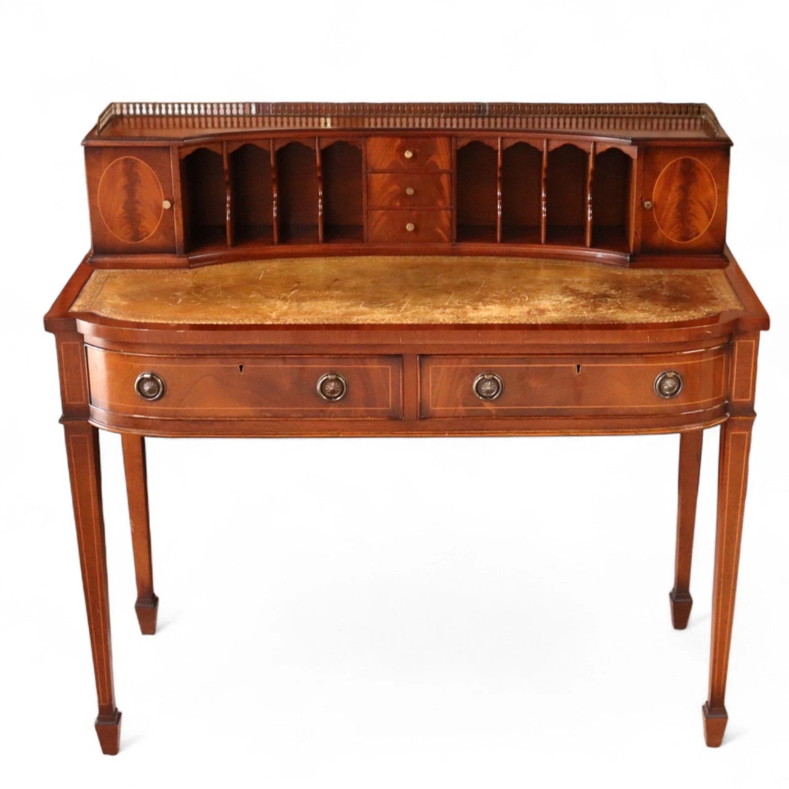Vintage Mahogany Bonheur Du Jour Leather Top Regency style Writing Desk