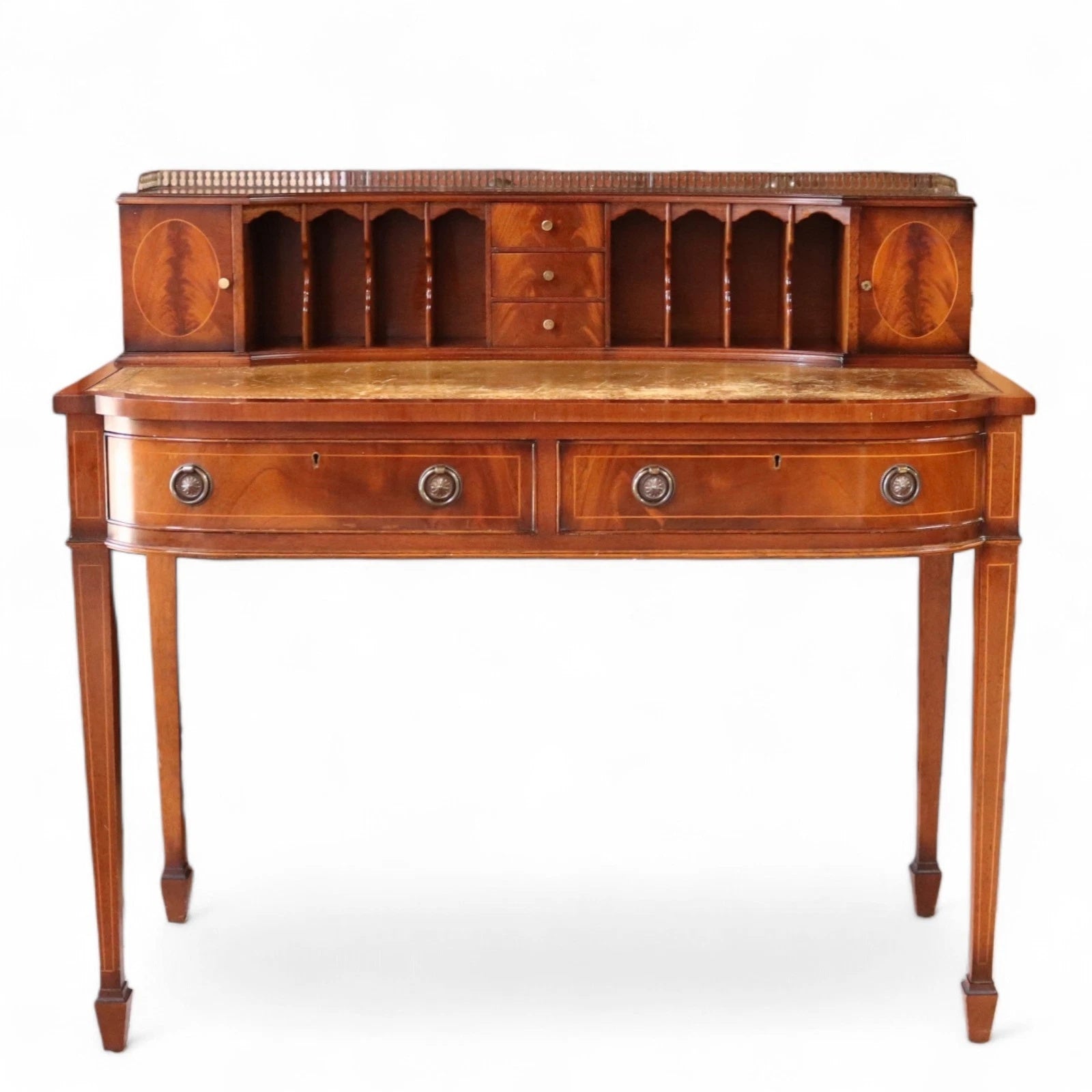 Vintage Mahogany Bonheur Du Jour Leather Top Regency style Writing Desk