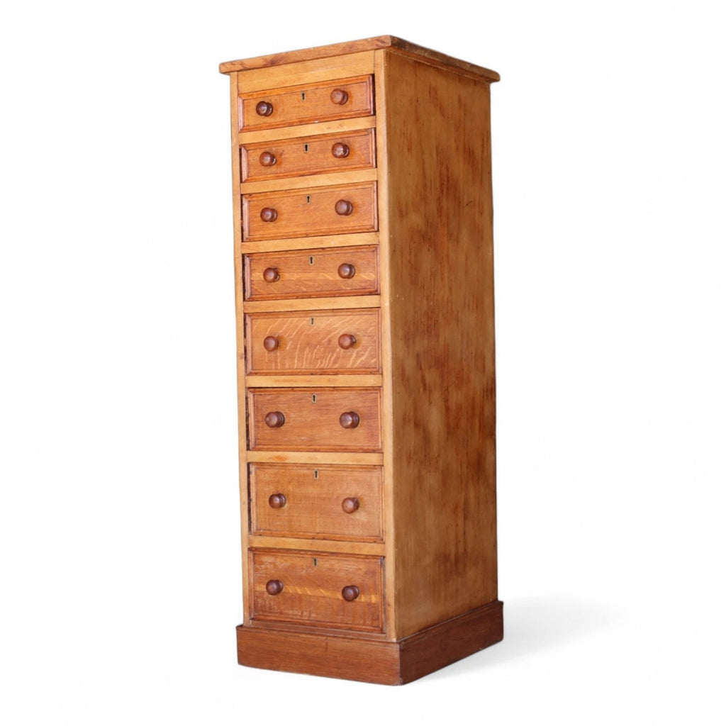 Victorian Oak & Pine Tall Wellington Style Chest 9 Drawer Solomons London c.1880