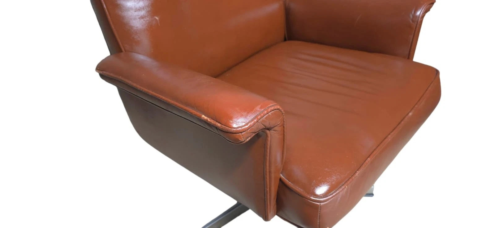 Vintage Mid-Century Brown Leather Swivel Chair (DS-35 Style) Armchair