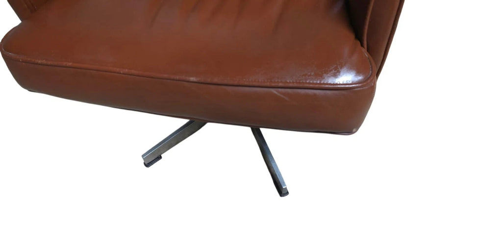 Vintage Mid-Century Brown Leather Swivel Chair (DS-35 Style) Armchair