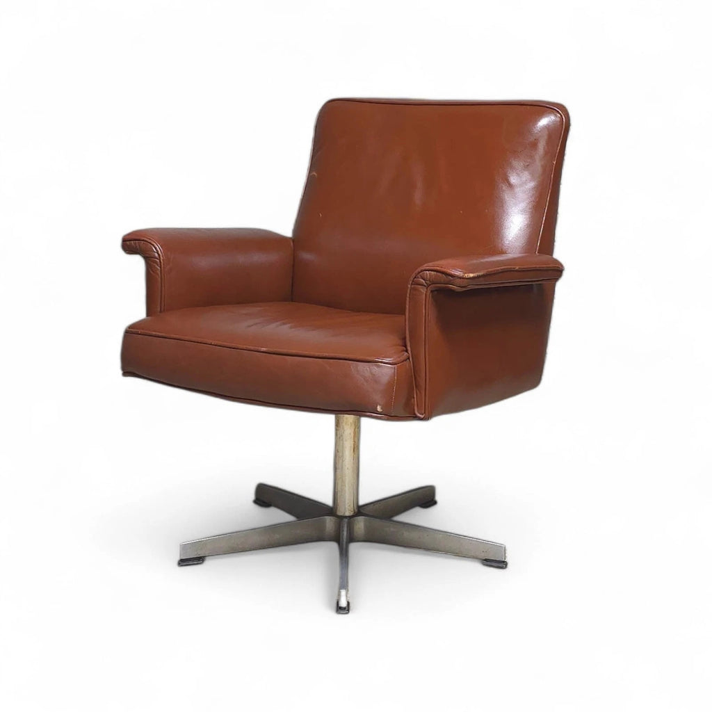 Vintage Mid-Century Brown Leather Swivel Chair (DS-35 Style) Armchair