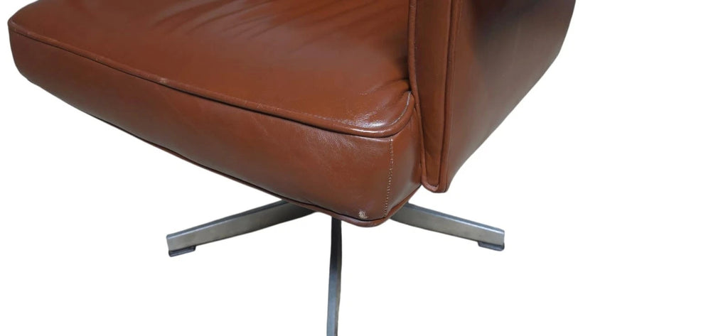Vintage Mid-Century Brown Leather Swivel Chair (DS-35 Style) Armchair