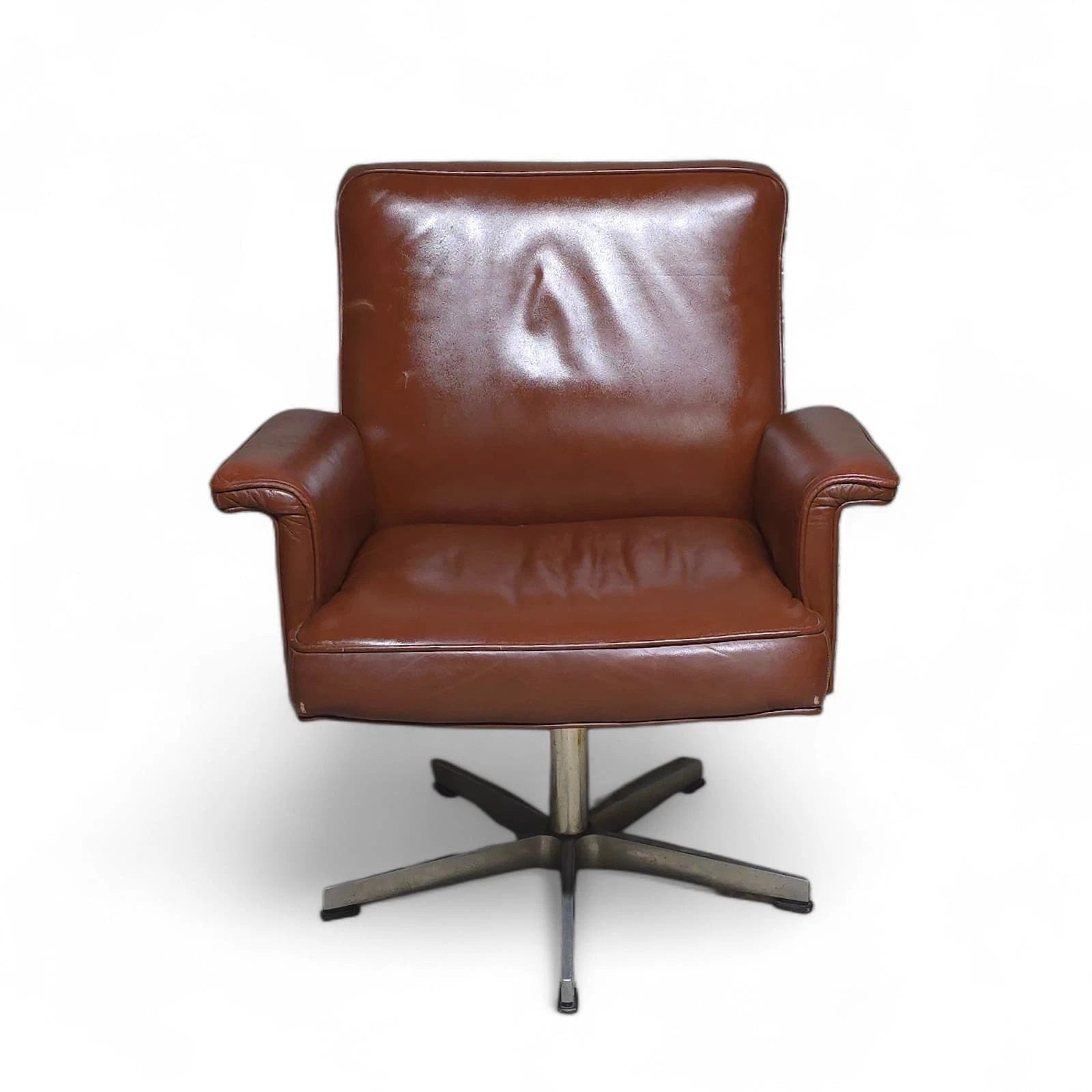 Vintage Mid-Century Brown Leather Swivel Chair (DS-35 Style) Armchair
