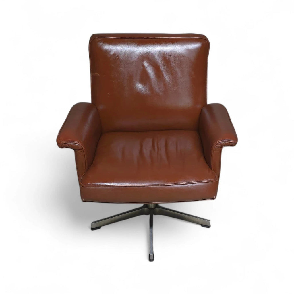 Vintage Mid-Century Brown Leather Swivel Chair (DS-35 Style) Armchair