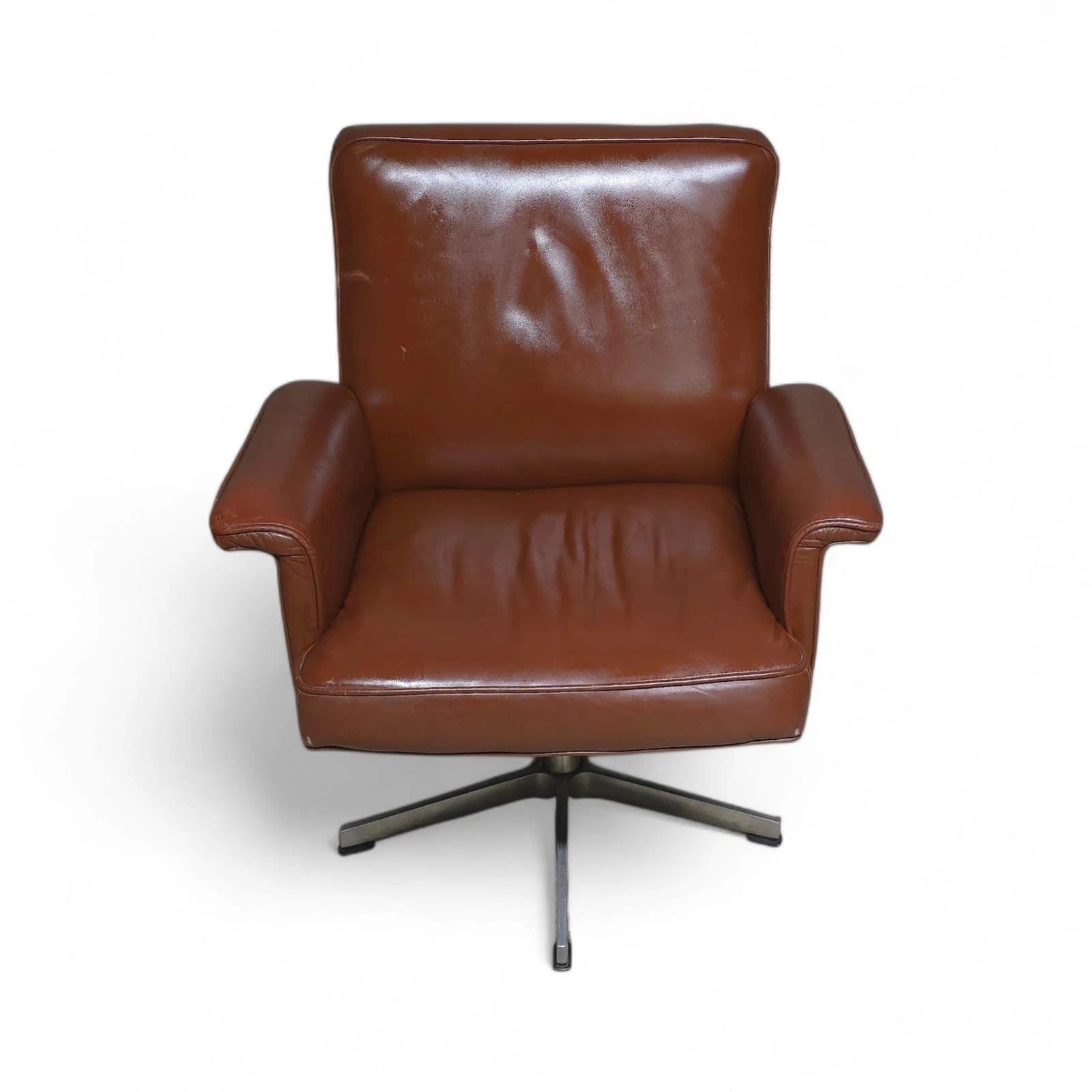 Vintage Mid-Century Brown Leather Swivel Chair (DS-35 Style) Armchair
