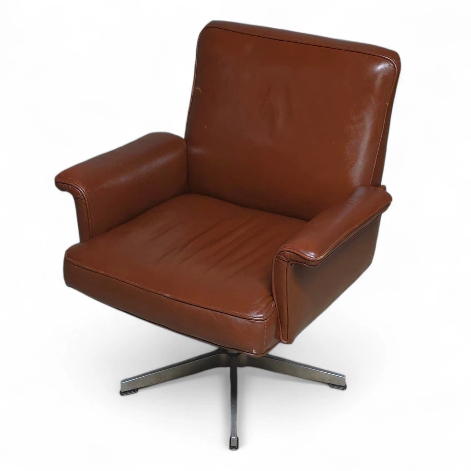 Vintage Mid-Century Brown Leather Swivel Chair (DS-35 Style) Armchair