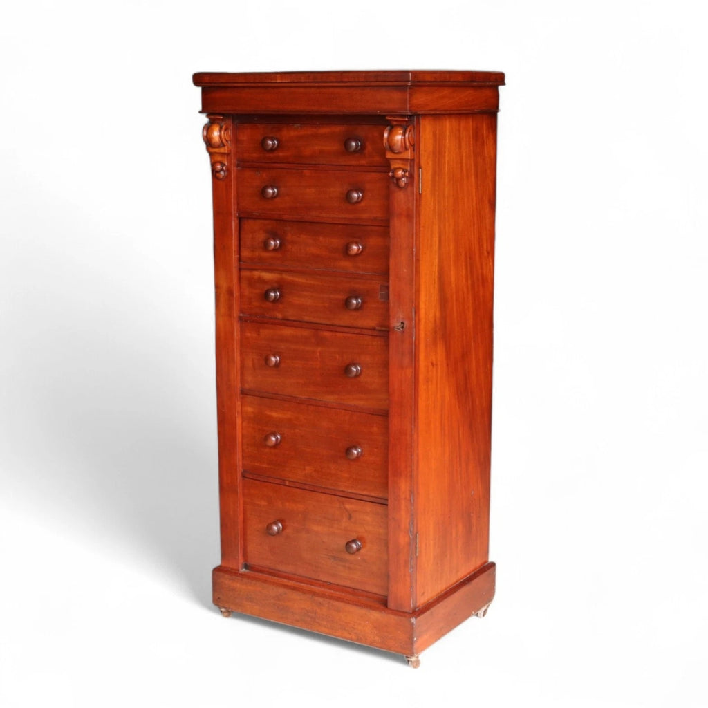 Victorian Mahogany Secretaire Wellington Chest of Drawers c.1860 - Antique 19thC
