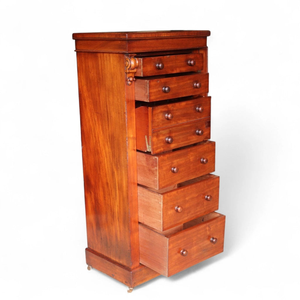 Victorian Mahogany Secretaire Wellington Chest of Drawers c.1860 - Antique 19thC