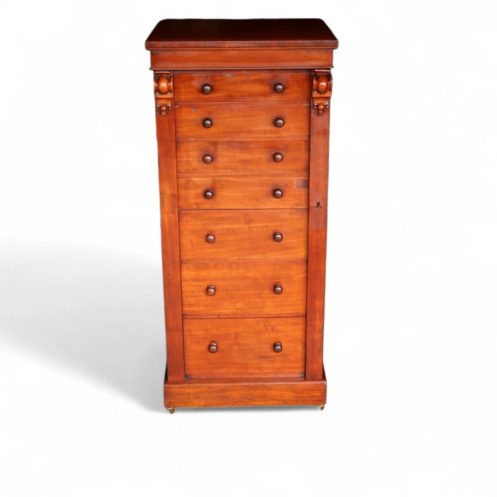 Victorian Mahogany Secretaire Wellington Chest of Drawers c.1860 - Antique 19thC