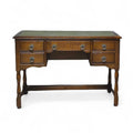 Vintage Oak Old Charm Style Leather Top Writing Desk - 5 Drawer
