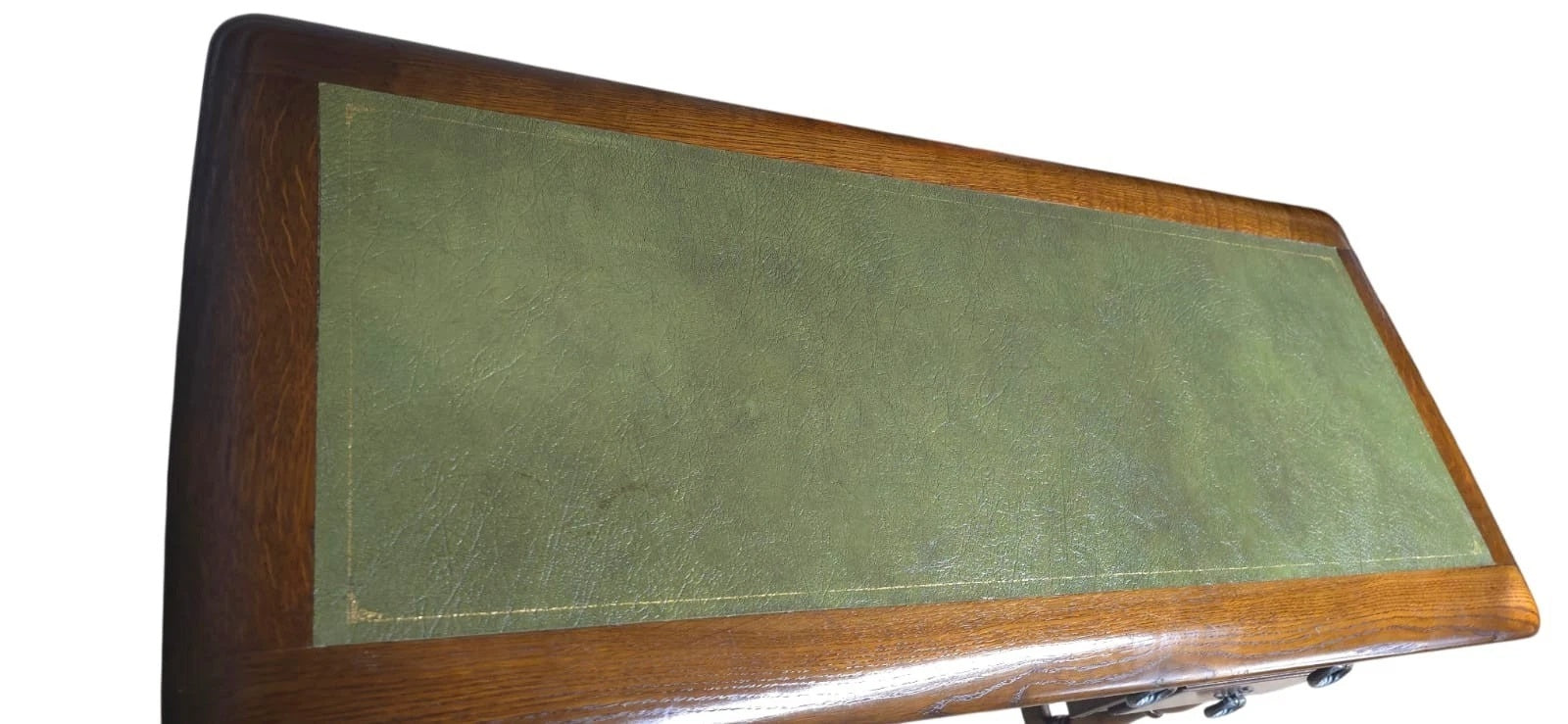 Vintage Oak Old Charm Style Leather Top Writing Desk - 5 Drawer